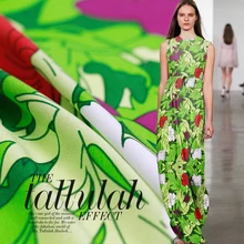 12momme ширина 114 см зеленая трава с принтом шелк тутового дерева крепдешин летнее платье рубашка Одежда Ткань