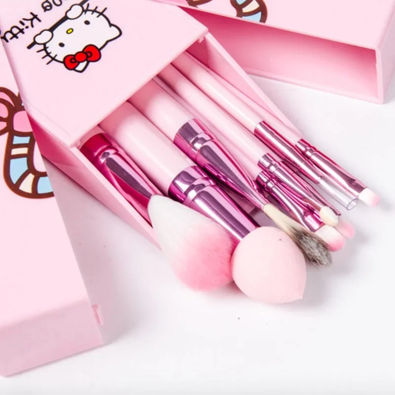 8pcs/set cute pink hello kitty cosmetic makeup brush set with original