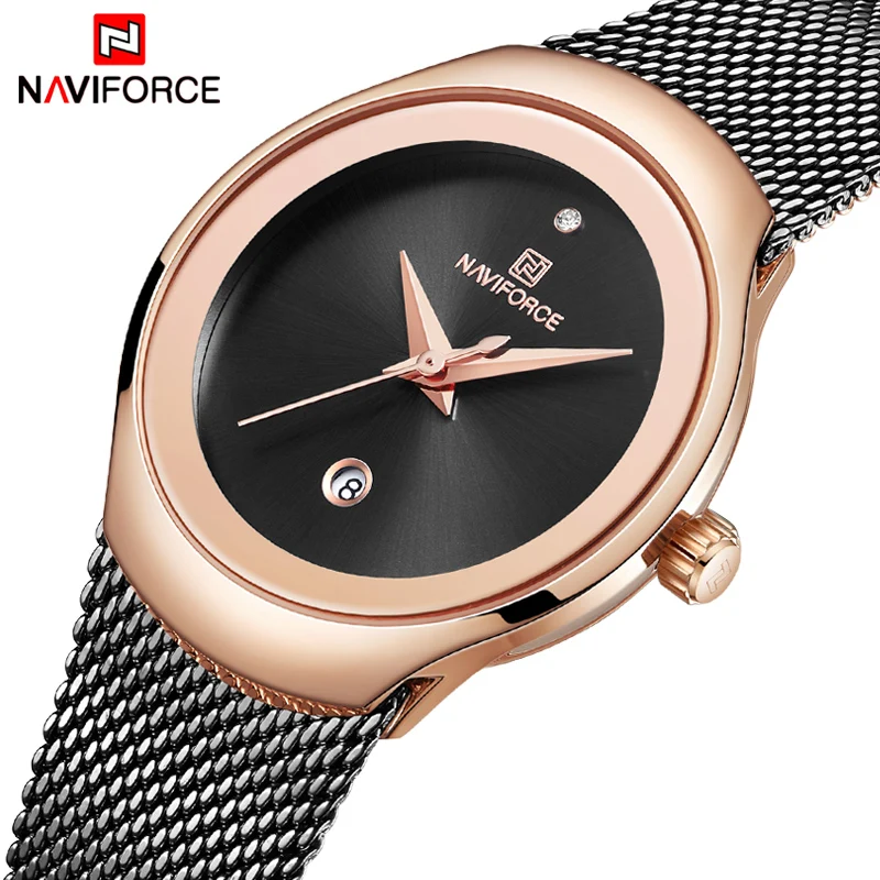 

NAVIFORCE Top Brand Elegant Lady Quartz Watch Dress Stainless Steel Mesh Belts Waterproof Wristwatches Female Casual Clock