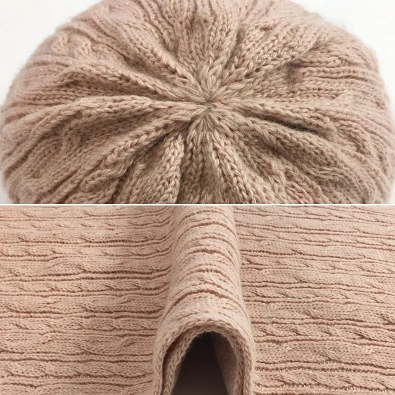 Knitted Winter Hats for Women\'s Hat Scarf Glove Set 3 Piece Sets Fashion Twist stripes Cap Gorros Bonnet Wool Beanie Skullies