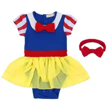 Комплект из 2 предметов, комплект одежды для маленьких девочек, наряд для дня рождения костюм Белоснежки для костюмированной вечеринки цельнокроеный комбинезон, повязка на голову, комплект для малышей