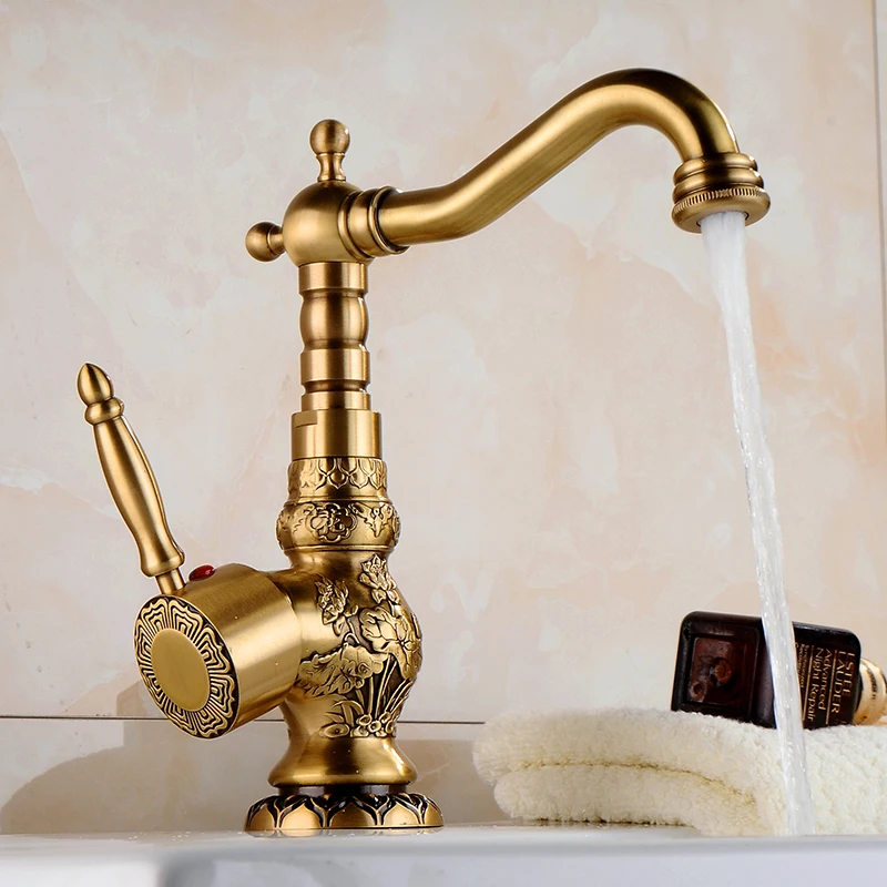 High Quality New Arrivel Deck Mounted Single Handle Bathroom Sink Mixer Faucet/ Crane/ Antique Brass Hot and Cold Water CA-9904K