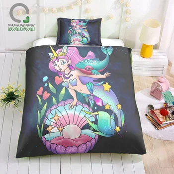 

BOMCOM Mermaid Duvet Cover Set Gifts for Teens Mermaid Lovers Little Mermaid Glitter Scale Lovely Nemo Bedding set