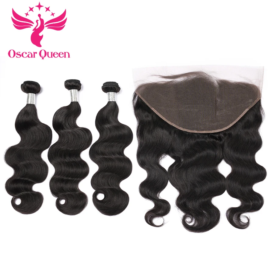 

Oscar Queen 13x6 Lace Frontal Lace Closure With Bundles Body Wave Human Hair Brazilian Bundles With Lace Closure Remy Hair