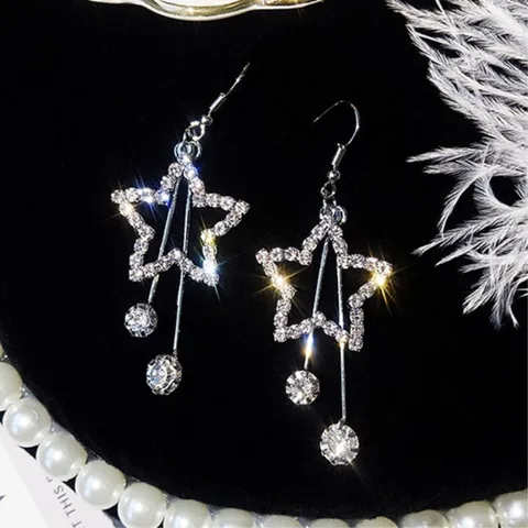 Sale Crystal Heart Star Crown Drop Earrings for Women Rhinestone Earring Long Tassel Big Fashion Wedding Party Jewelry