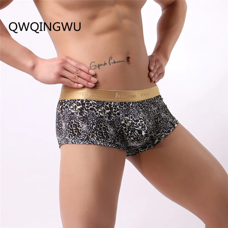 

Boxers Men Silk Leopard Low Waist Underwear Slip Gay Pouch Seamless Breathable Shorts Comfortable Homme Sexy Print Men Boxers