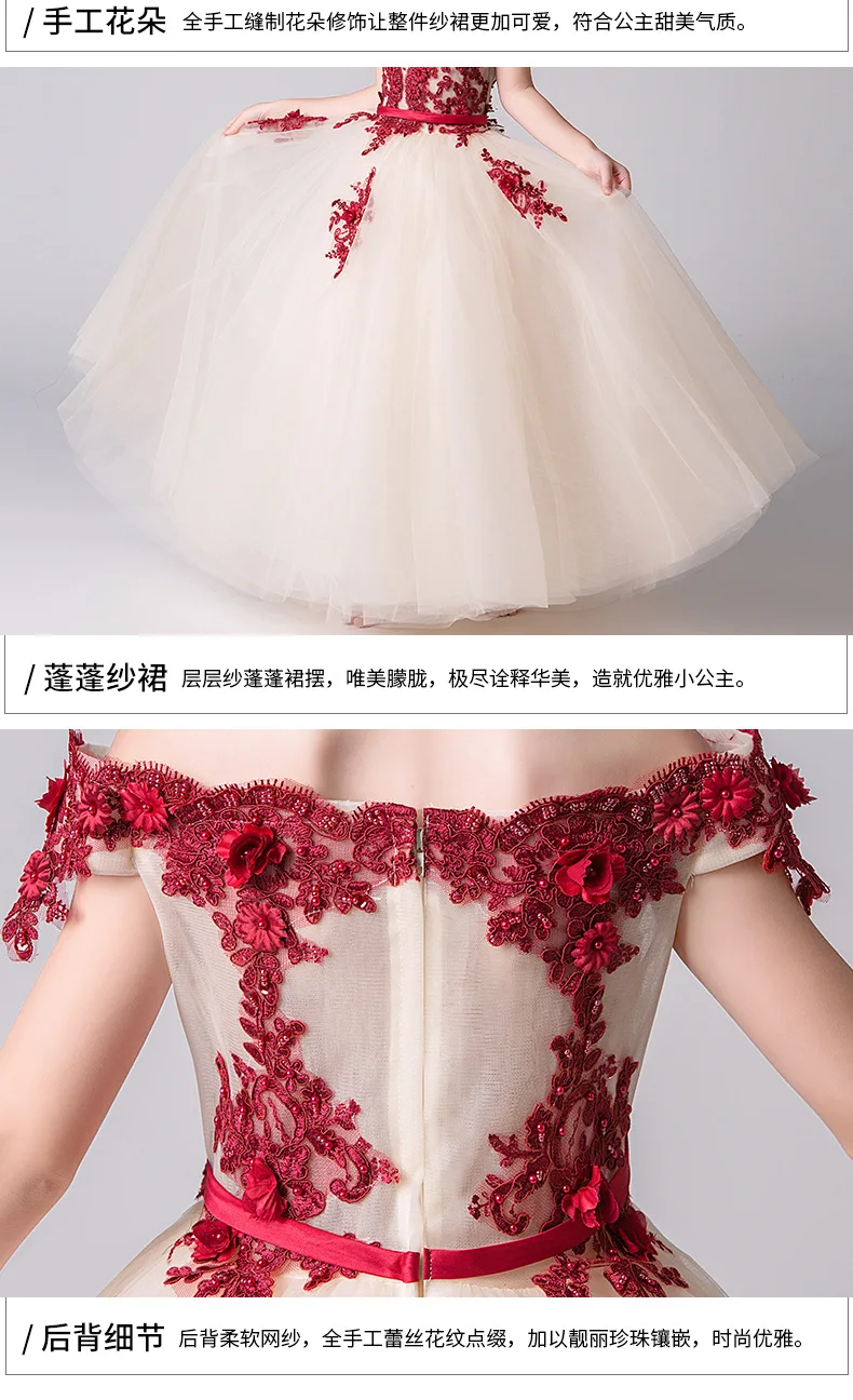 Изысканные нарядные платья с цветочной аппликацией для девочек, для свадьбы, для причастия, дня рождения, платья для маскарада, рождественское платье
