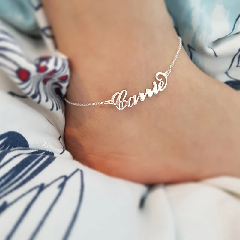 

Stainless Steel Custom Name Anklet Personalized Nameplate Leg Chain Ankle bracelet Cheville Silver Color Synoke Boho Jewelry