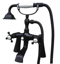 Bathroom Black Oil Rubbed Bronze Clawfoot Tub Faucet Mixer Tap w/ Handshower Cross Handles - Deck Mount atf502
