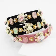 Новая мода барокко Универсальная повязка на голову фарфоровый цветок цвет горный хрусталь индивидуальность с путешествий уличная съемка головная повязка 962