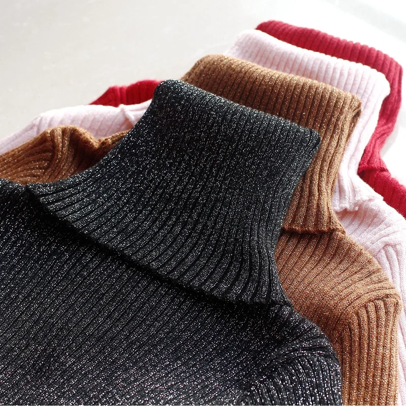 

Glitter Turtleneck Sweater Women Pullover High Elasticity Knitted Ribbed Jumper Womens Sweaters 2018 Winter Autumn Basic Sweater