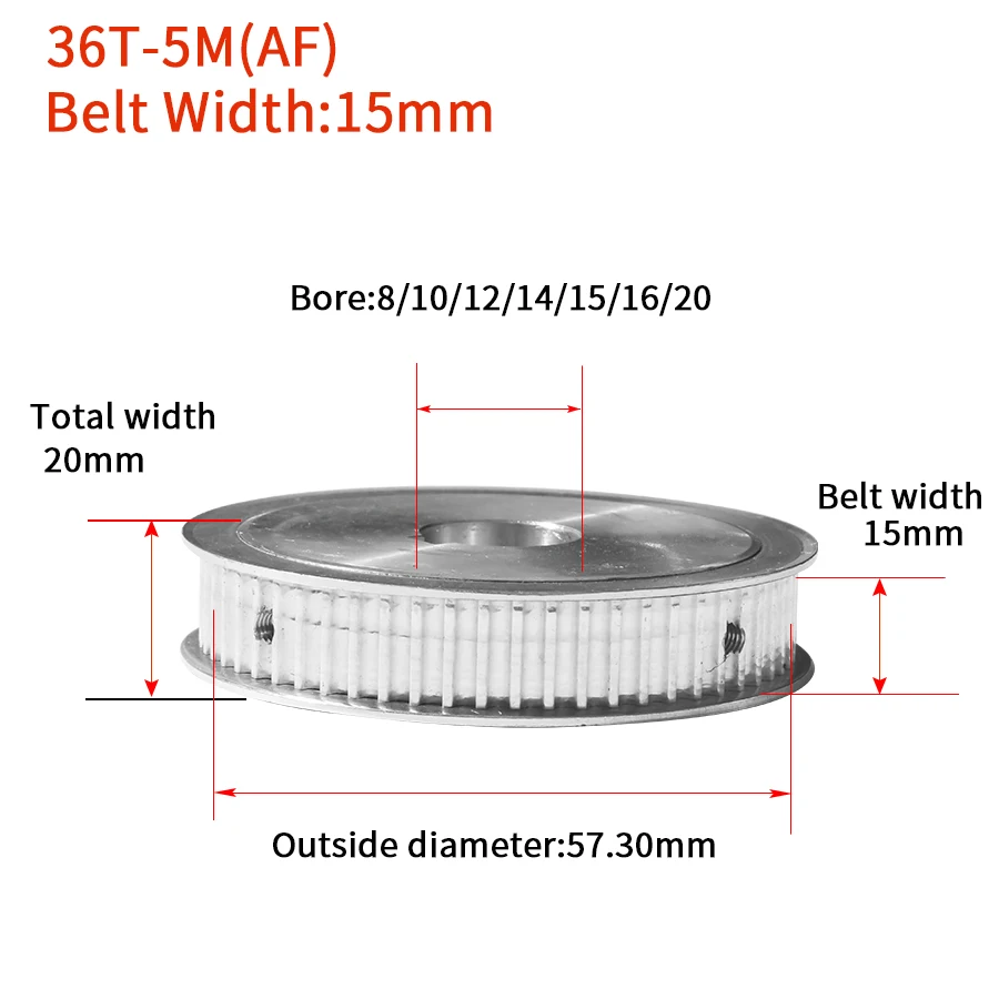 36 зубы HTD5M синхронный шкив Bore8/10/12/14/15/16 ммширина = 15mm36TAF шпоночным пазом для промышленных ворот зубчатый шкив Диаметр шпоночным пазом для промышленных ворот diameter3/4/5/6 мм