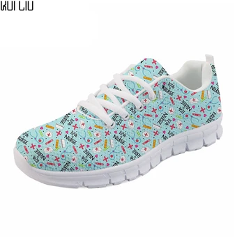 

Customized Cute Women Casual Sneakers flat Cartoon Nurse Pattern Women's Light Weight Breathable Mesh Shoes for Ladies flat
