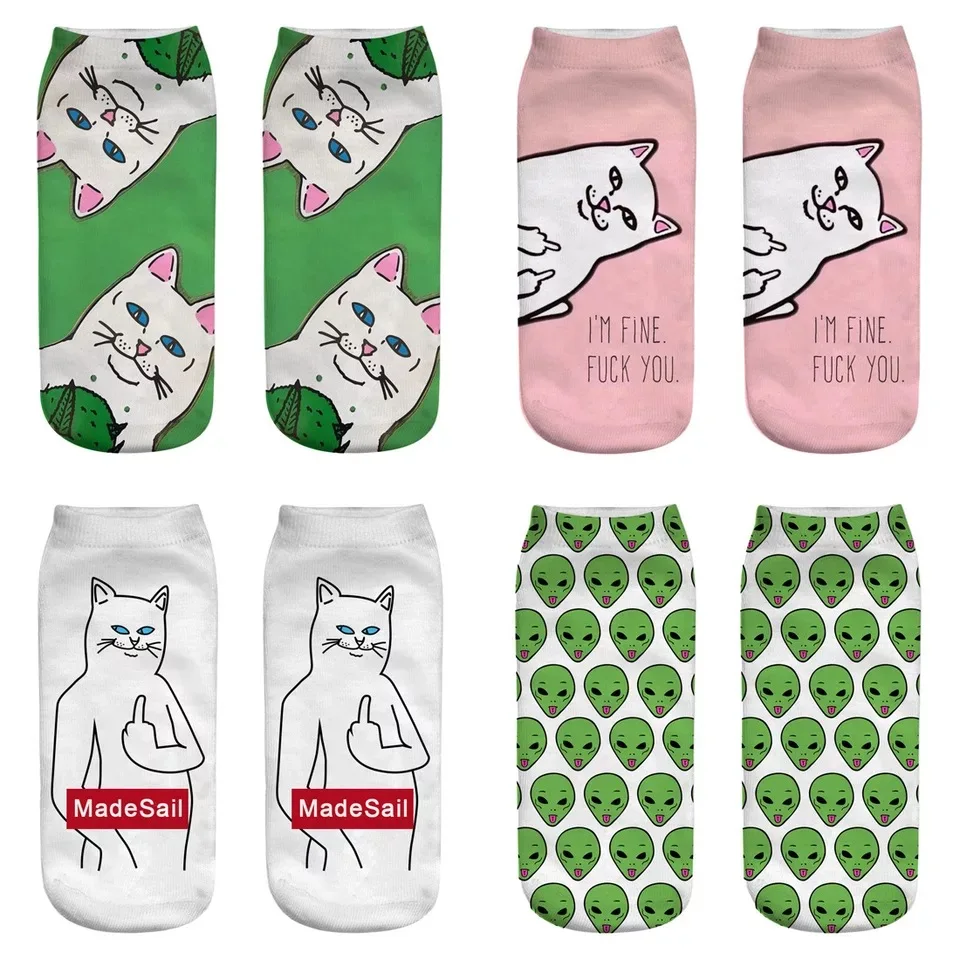 Носки с 3D принтом, и с котом, с инопланетянами, мужские и женские носки