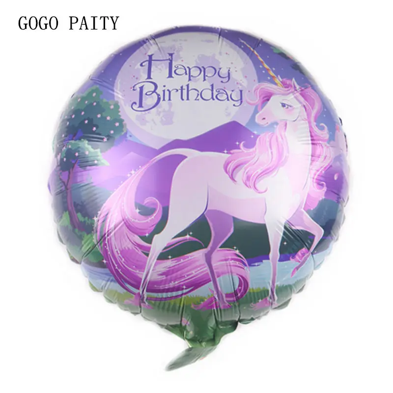 GOGO PAITY Новый 18-дюймовый Круглый с днем рождения Единорог алюминиевый шар