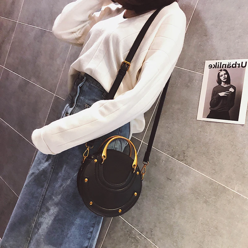 Fashion Women Metal Ring Handbag INS Popular Circular Leather Female Shoulder Bag Rivet Holiday Lady Luxury PU Crossbody SS3502 (11)
