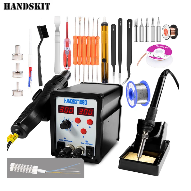 Handskit паяльная станция 110/220 В 750 Вт 2 в 1 SMD Термовоздушная BGA Тепловая 898D с