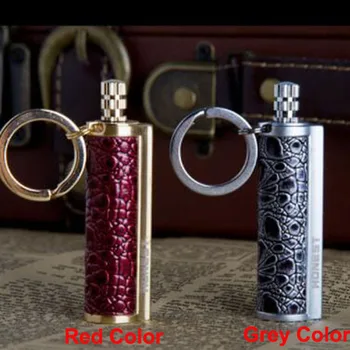 

1pcs Grey/Red Oil Leather Honest Torch metal permanent MATCH box striker Lighter Cigarette Lighter with Keychain keyring