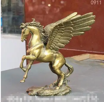 

YM 306 6" Myth Chinese FengShui Copper Brass Pegasus Flying Horse Wing Statue
