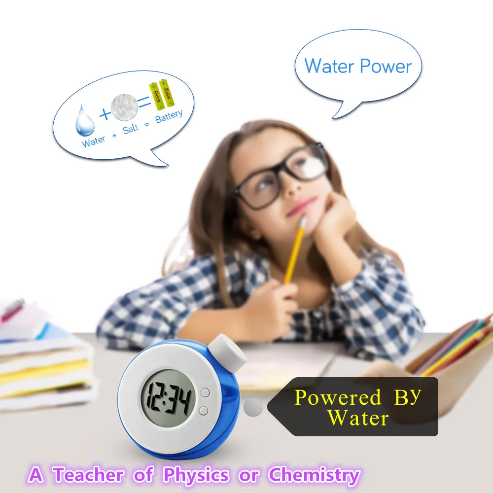 Water Powered Table Clock Children's Digital alarm clock Smart Water Element Mute Calendar Digital watch Home Decor Kids Gifts digital clock table clock lcd digital clock digital table clock