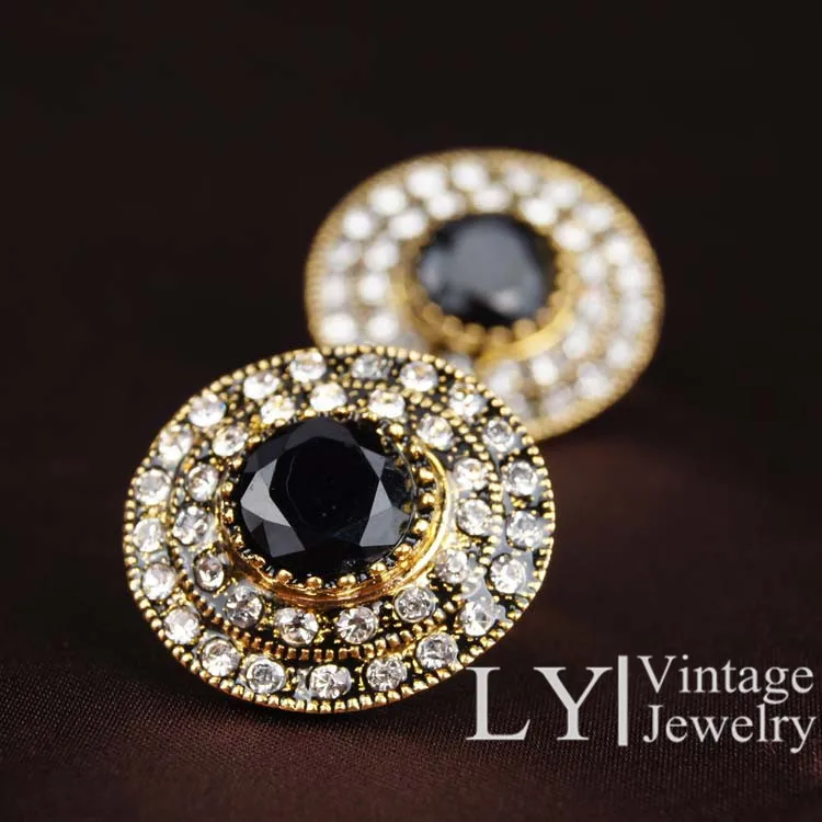 2017 New Fashion Large Crystal Stud Earrings For Women Gold Round 2017 New Fashion Large Crystal Stud Earrings For Women Gold Round Black Stone Indian Jewelry Wedding Party Gift In From Accessories