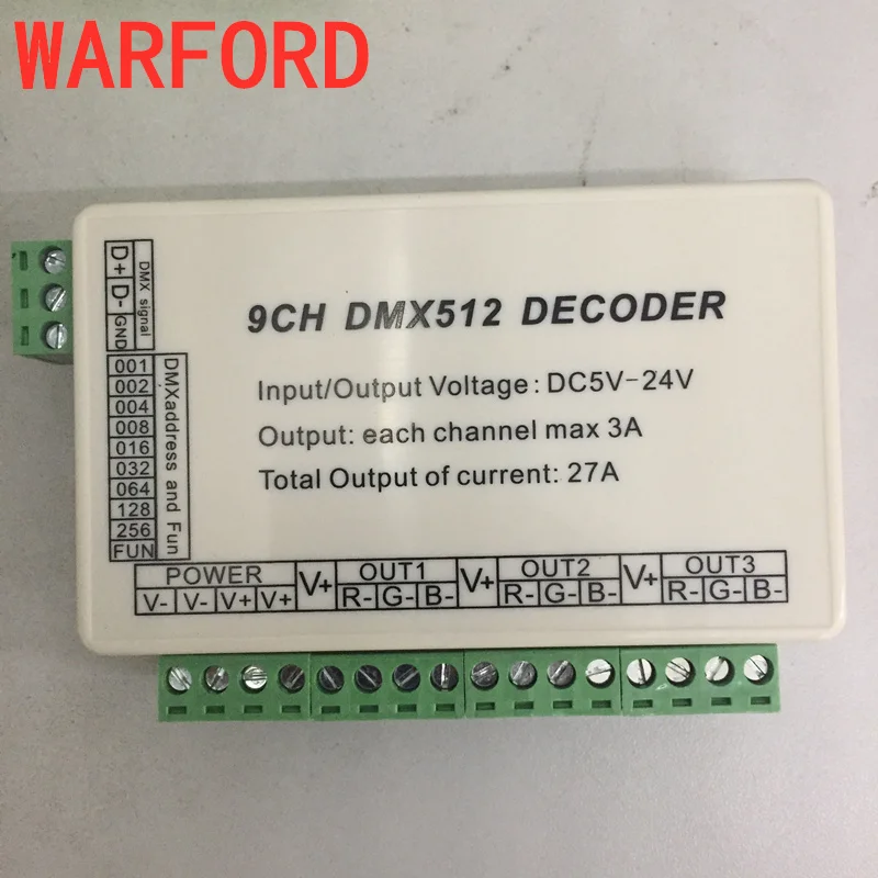 9CH dmx512 декодер светодиодный контроллер 9 каналов dmx 512 диммер привод 3 группы RGB