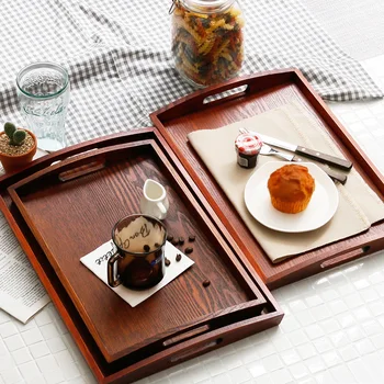 

Wood Storage Tray with Handle Rectangular Solid wood Serving Tray for Tea/Hotel Supplies Japan Style