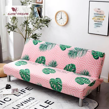 

Slowdream Sofa Bed Cover Without Armrest Couch Cover Removable Elastic Band Double Three Seat Nordic Leaf Decor Folding Cover