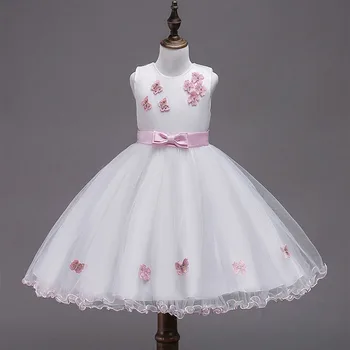 

Elegant Fancy Butterfly Bowknot Belt Flower Girls Formal Dresses Children Princess Birthday Communion Gowns kids Baby Clothes