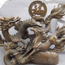 001723 Китайская народная Медь бронза фэн-шуй Лаки богатство фу Дракон Играть В Horse статуя