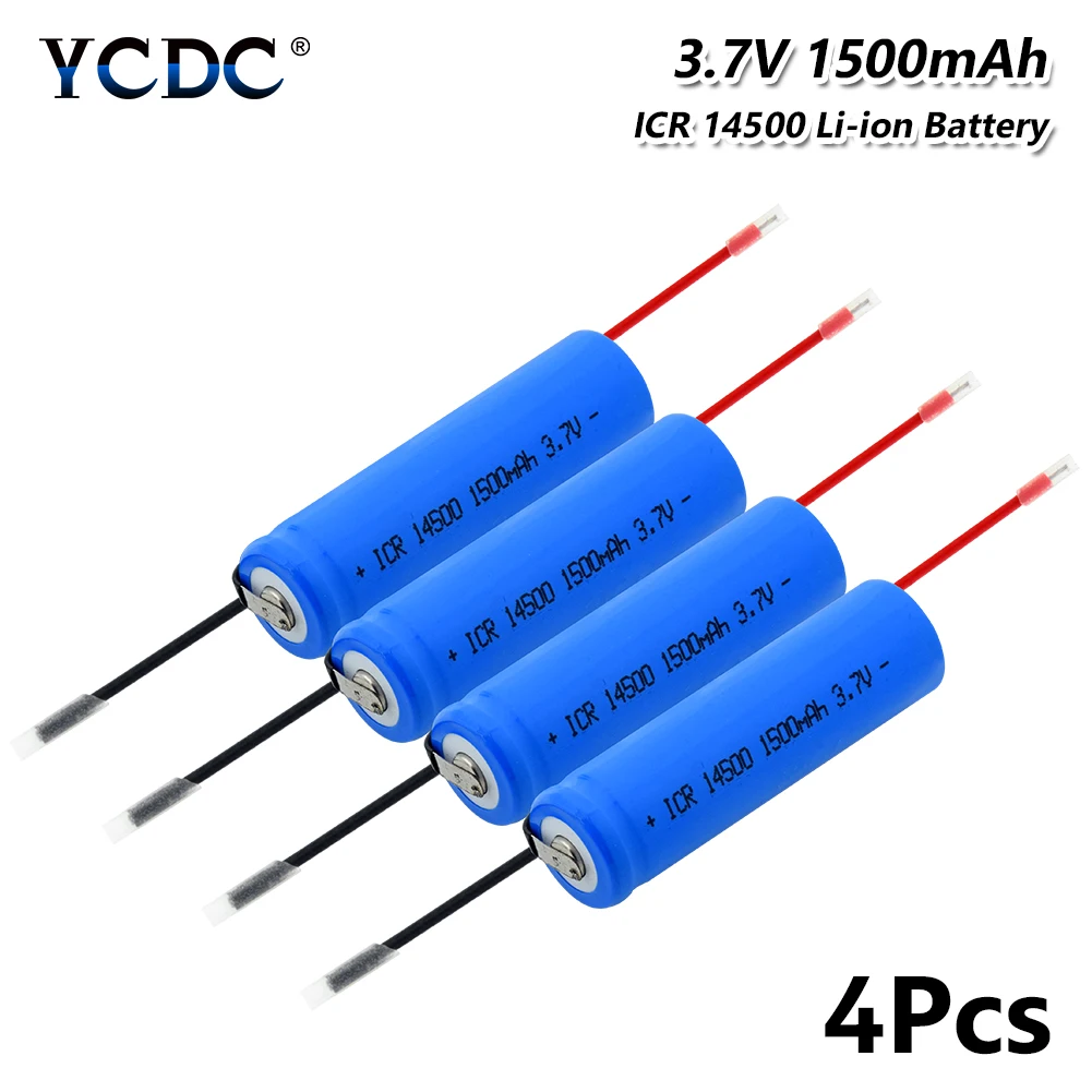 1/2/4 шт. ICR 14500 1500 мА/ч, литий-ионный аккумулятор Батарея с 2 DIY провода фонарь вспышка светильник Мощность банк светодиодный светильник 14500 Замена Батарея