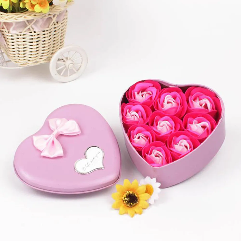 9Pcs Rose Flower Soap Heart Scented Bath Body Petal Rose Flower Soap