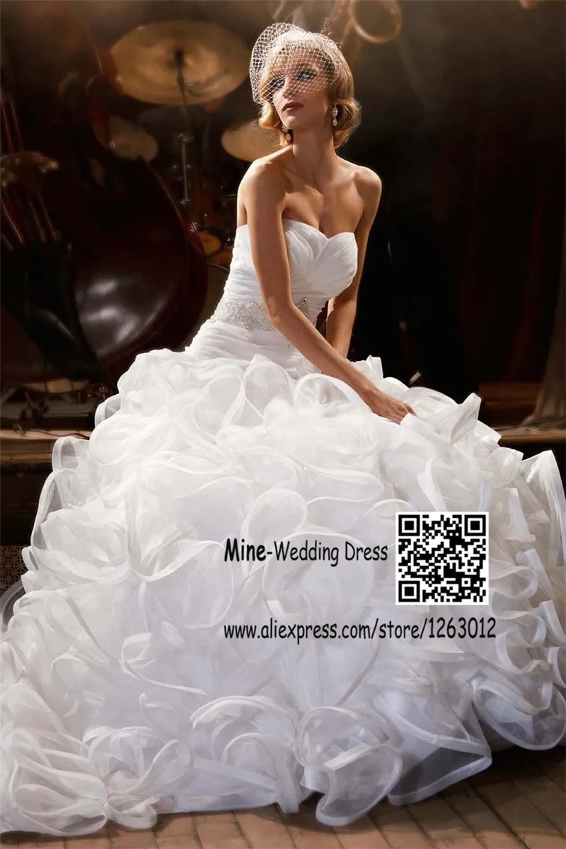 Elegant A line Ruffled Organza Wedding Dress Cash On Delivery Hand