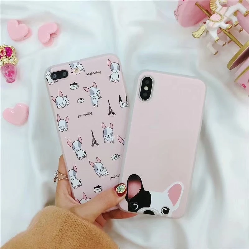 Cute Puppy French Bulldog Soft TPU Phone Case For iPhone X 7 8 Plus 6