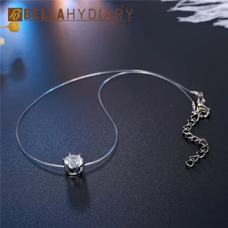 Bijoux Transparent Fishing Line Necklace Silver Invisible Chain Necklaces Pendants Six Claws Rhinestone Choker Necklaces Collier (5)