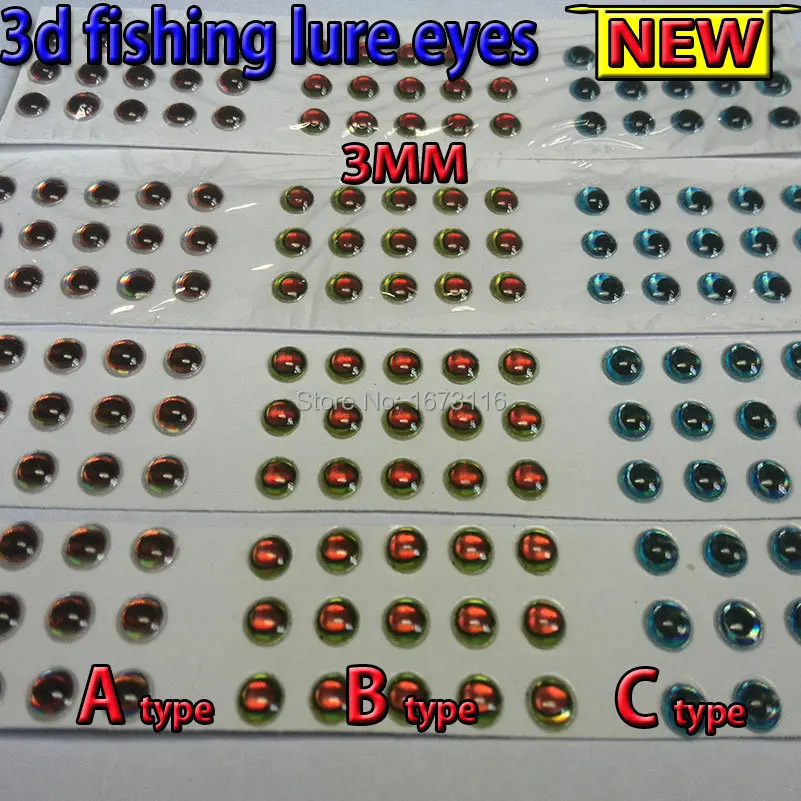 Новые рыболовные 3d глаза для приманки A 200 шт+ B 200 шт+ C 200 шт 3мм-6мм всего: 600 шт./лот мухи