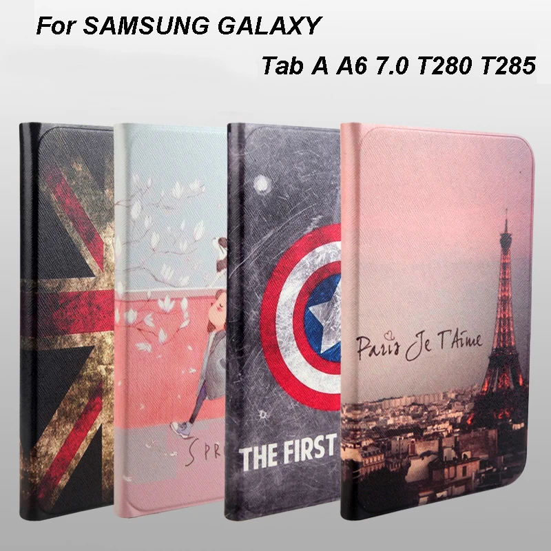 

MLLSE Fashion Slim Leather Smart Tablet Case For Samsung Galaxy Tab A A6 7.0 T280 T285 SM-T280 Cover Cartoon Pattern Stand Funda