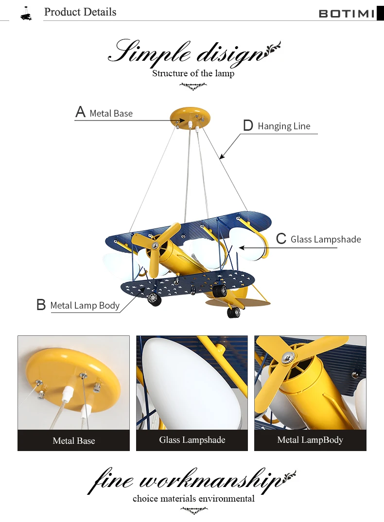 Cartoon LED Pendant Airplane Hang Lamp