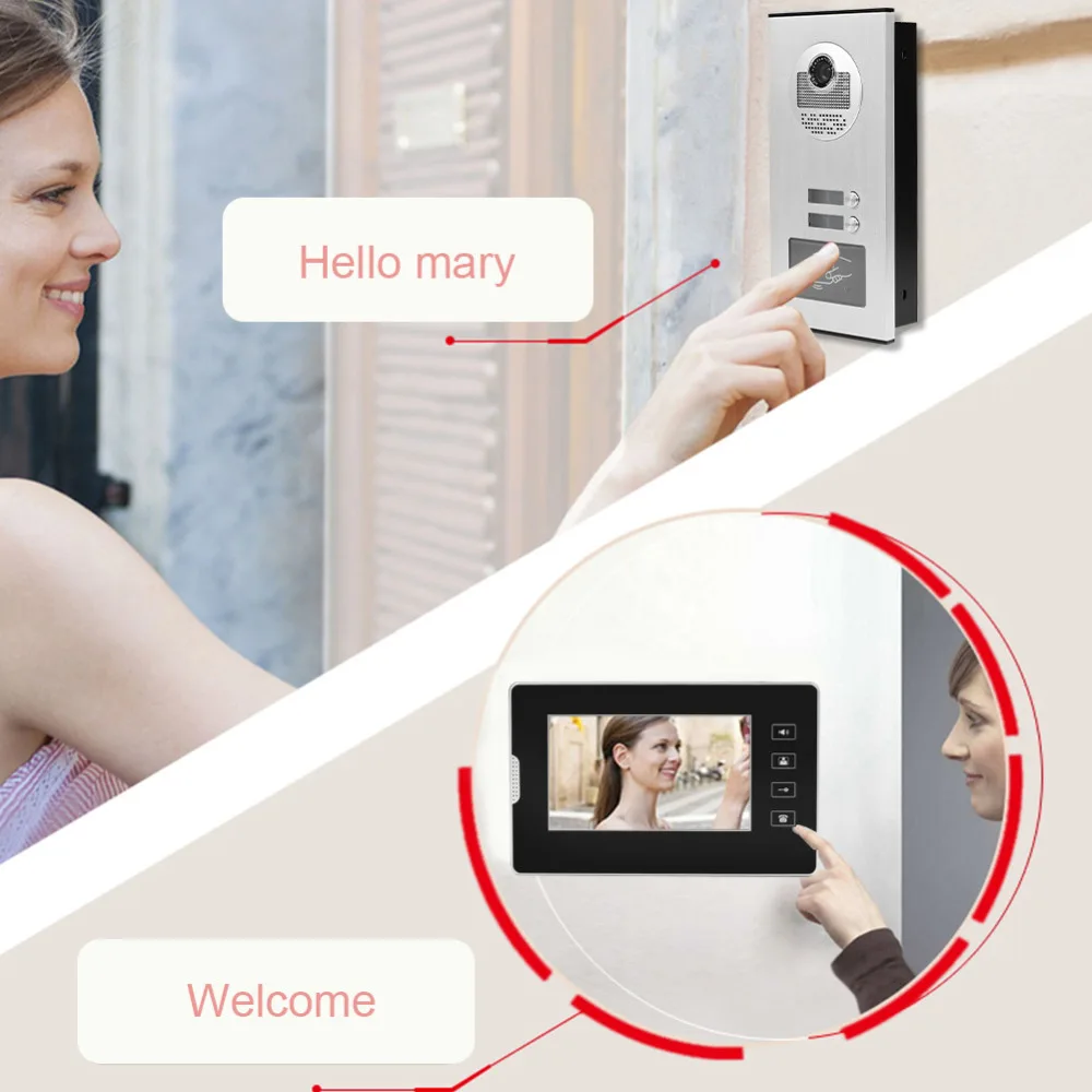 

220V Video Door Phone Intercom Entry System w/ 2 Monitors Smart door bell Phone Doorbell For Apartment Villas EU Plug NEW