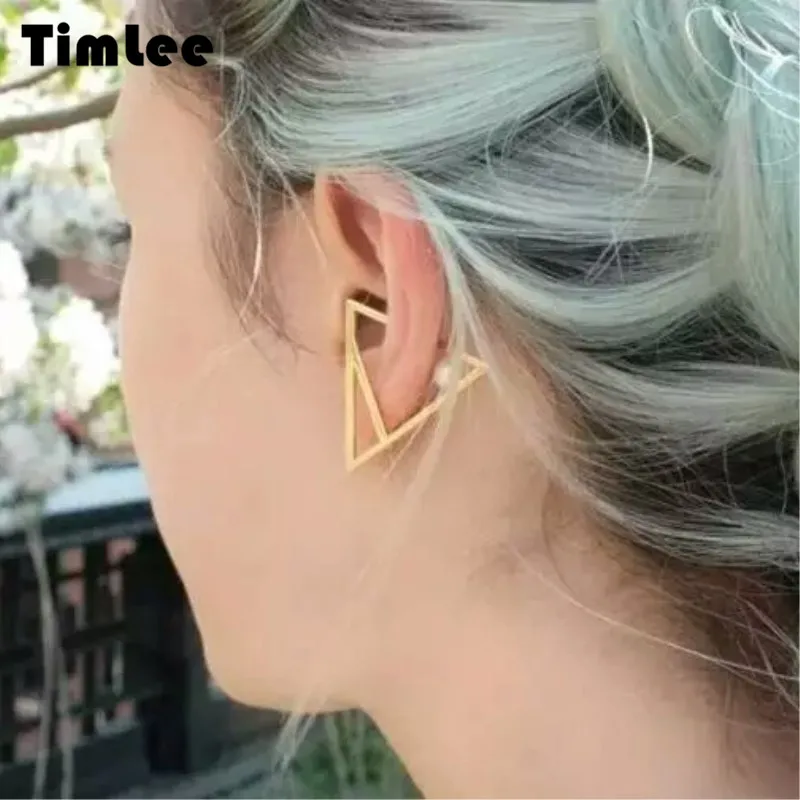

Timlee E237 New Simple Punk Style Cool Triangle Geometry Imitation Pearl Clip Earrings Fashion Ear Cuff wholesale