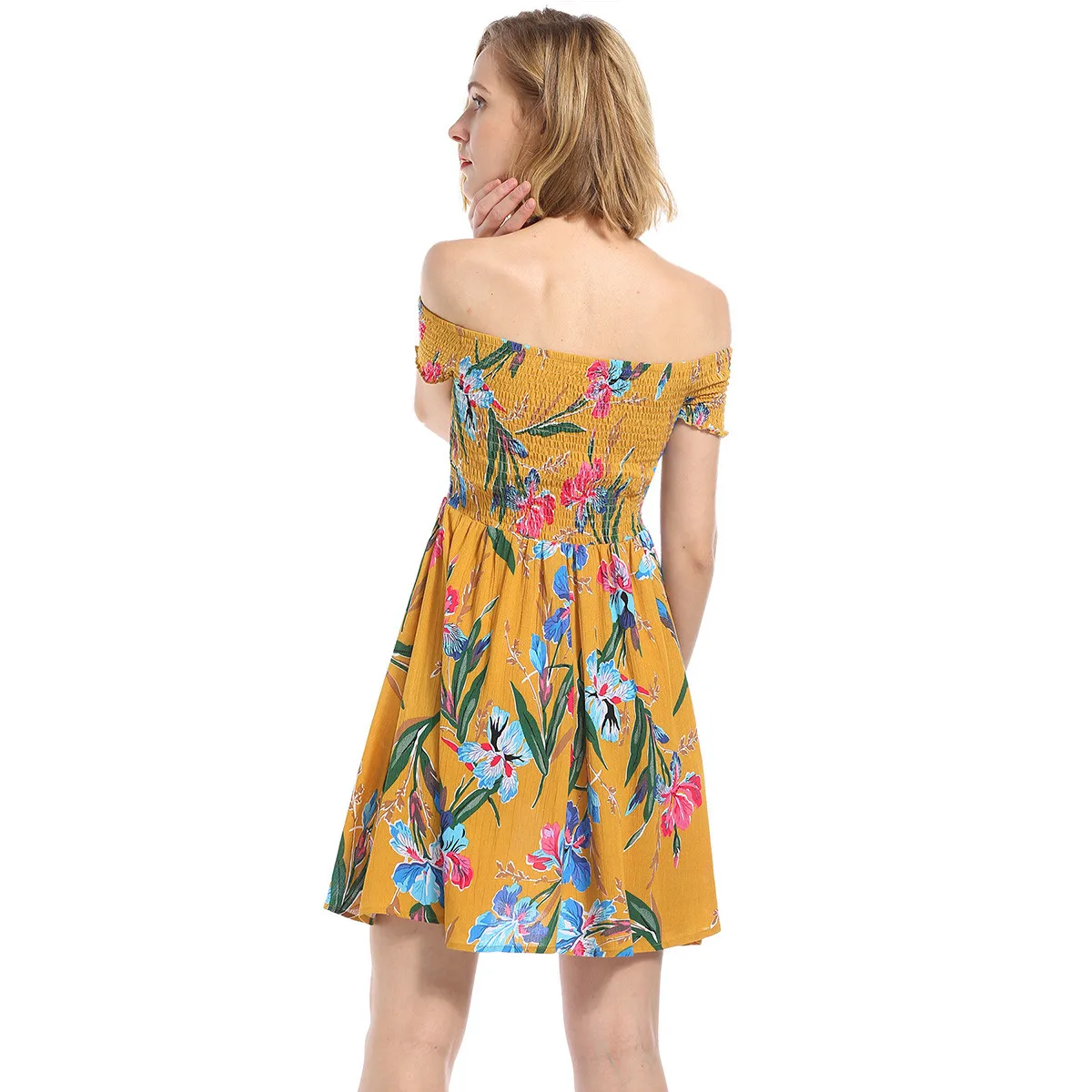 Aphrodite Home Y Folds Off Shoulder Summer Dress Women Flower Aphrodite Home Y Folds Off Shoulder Summer Dress Women Flower Print Short Casual Beach Female Yellow A Line In Dresses From S
