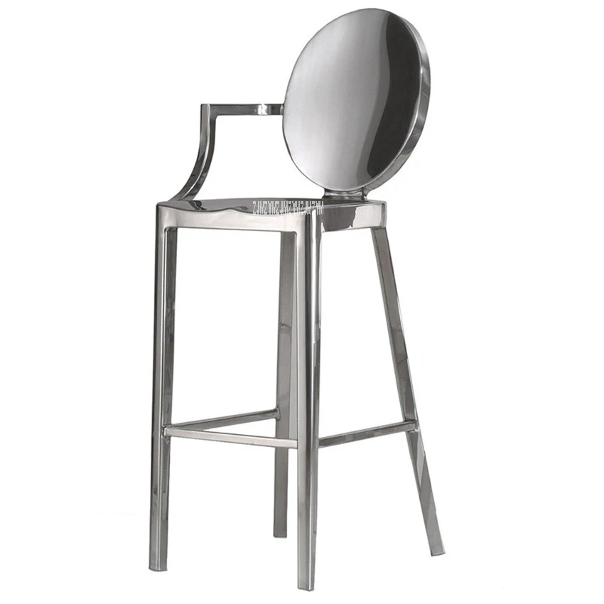 - Commercial Furniture Full Stainless Steel 4 Leg Dining Chair Bar Counter Chair High Footstool Bar Stool Chair With Backrest