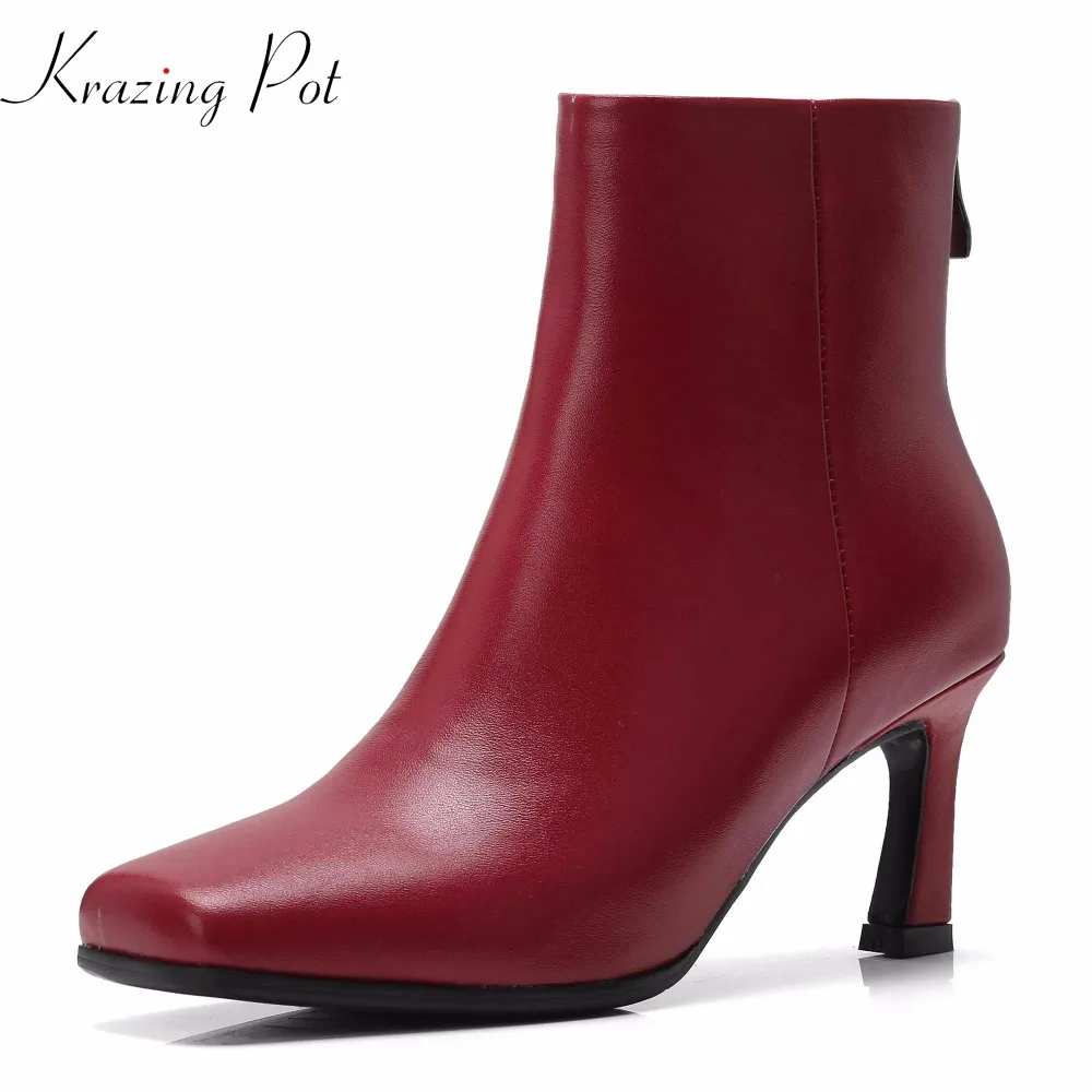 

Krazing Pot natural cow leather thin high heels British original designer dating dress basic streetwear zipper ankle boots L81