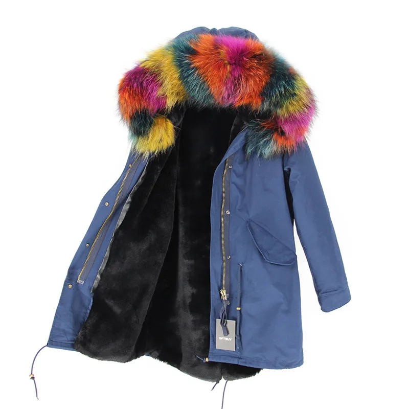 5 OFTBUY длинная парка цвета морской волны зимняя куртка пальто женское пальто из натурального меха парки натуральный мех енота воротник теплый мягкий искусственный мех лайнер - Цвет: 5
