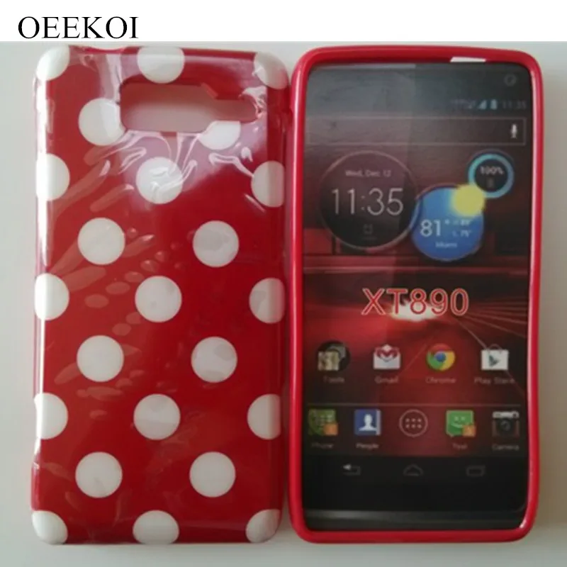 

OEEKOI Drop Shipping Popular Polka Dots Soft TPU Candy Back Skin Cover Case for Motorola RAZR i XT890 Phone Bags