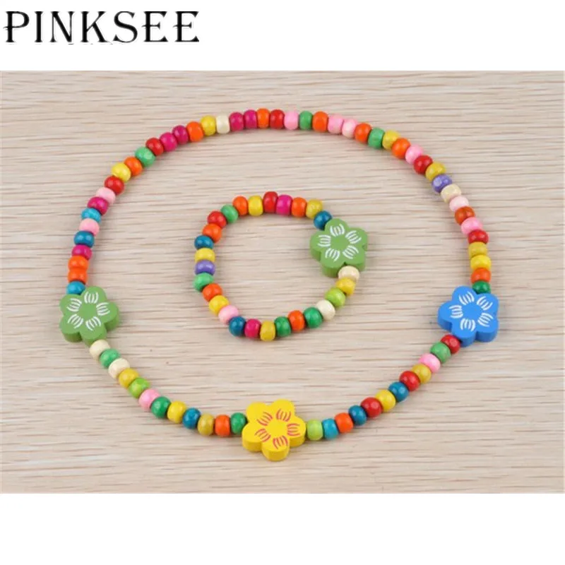 PINKSEE/модные деревянные бусины в форме сердца с милой улыбкой для девочек, браслет, детский набор украшений, аксессуары