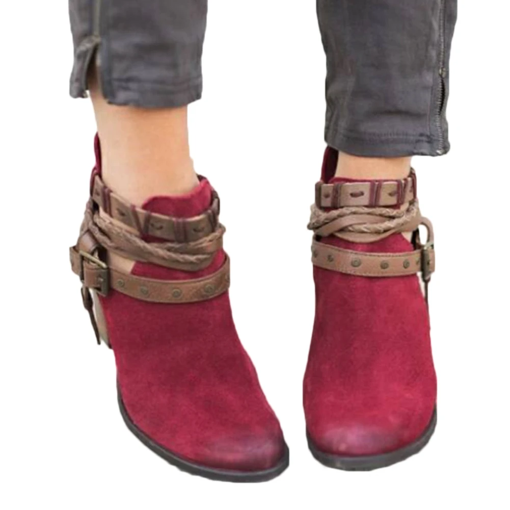 

ladies chaussure women spring autumn shoes woman zapatos mujer sapato ankle boots strap buckle square chunky high heels