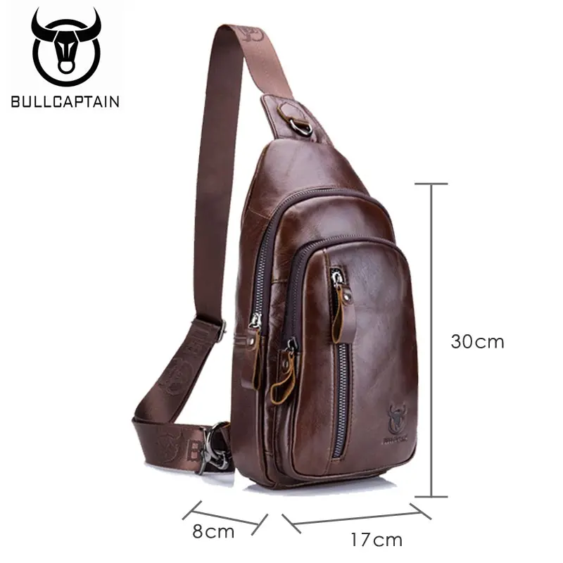 BULLCAPTAIN الأزياء جلد طبيعي Crossbody أكياس الرجال العلامة التجارية صغيرة الذكور حقيبة كتف عارضة الرجال الموسيقى الصدر أكياس حقيبة ساعي