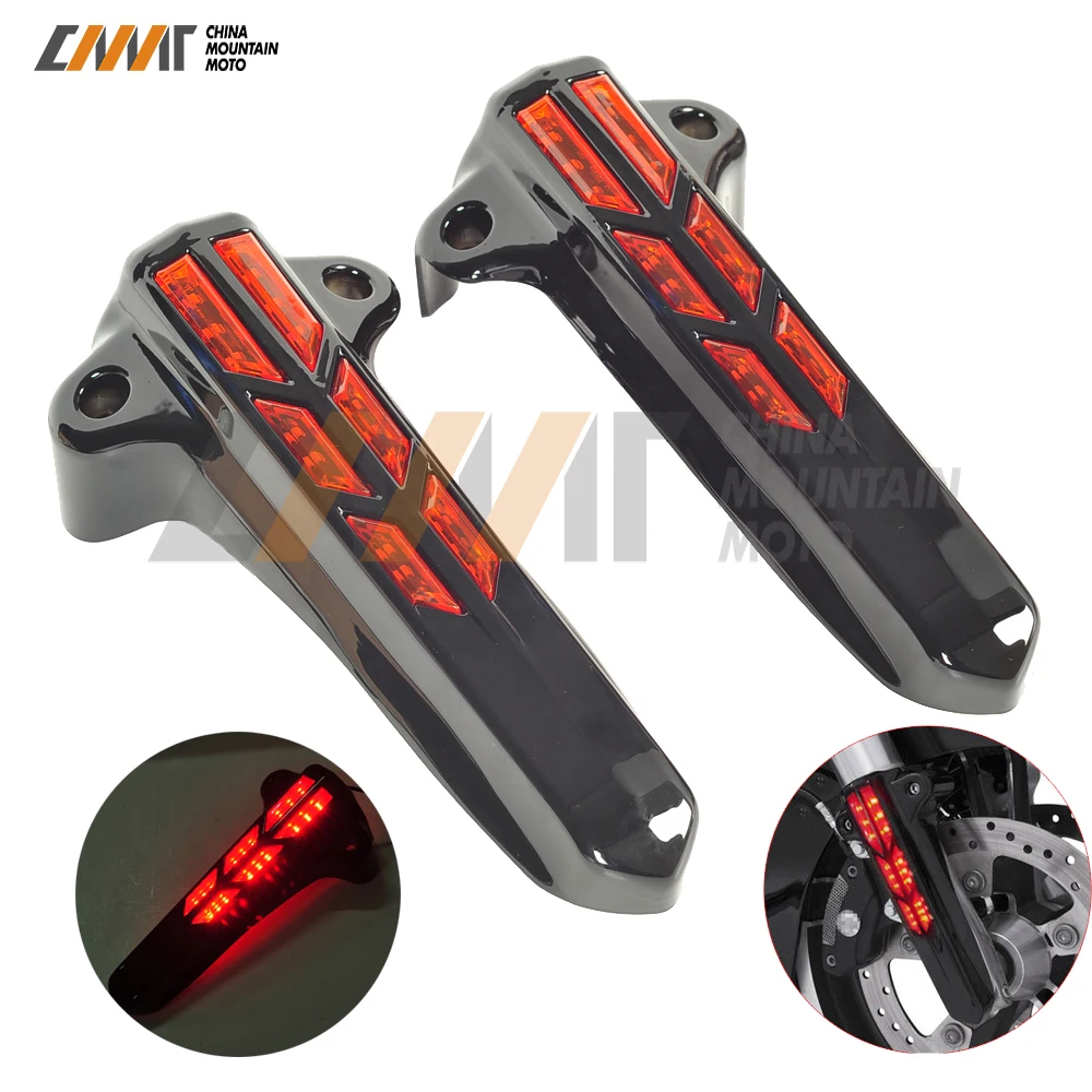 

Black Motorcycle Front Lower Fork Leg Covers W/ Red LED Case for Harley FLHR FLHX FLHT 2014-2017