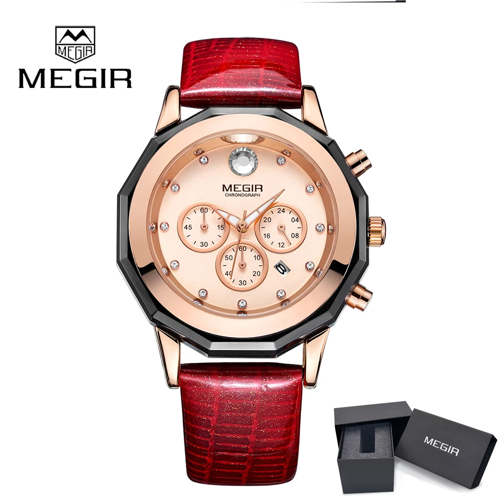 

2018 Megir 2042 Watches Women Casual Leather Quartz-watch Lady Dress Watch Women's Analog wristwatch relogios feminino Gifts